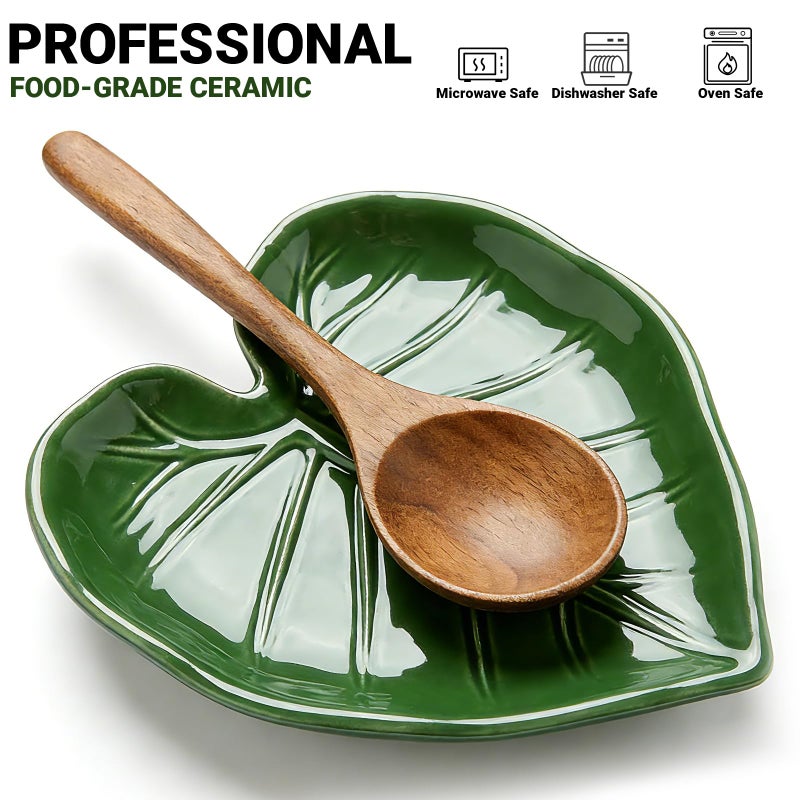 Hi-YomiLaugh Ceramic Spoon Rest for Stove Top and Kitchen Counter, Green Leaf Spoon Holder, Cute Cooking Spoon Rest, Heat Resistant Dishwasher Safe Kitchen Utensil Rest, Decorative Kitchen Decor - Image 5