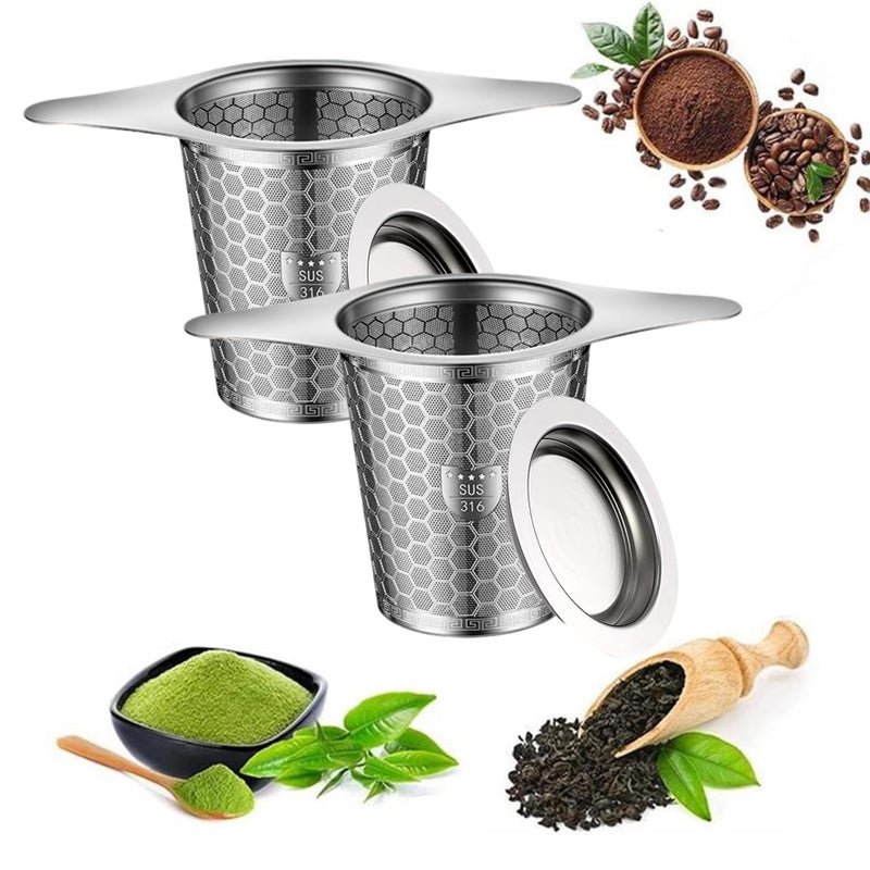 ANTYA 316 Stainless Steel Tea Infuser - 2 Pack, Fine Mesh, Hexagonal Mesh Pattern With Wide Rim Loose Leaf Tea Steeper - Image 1