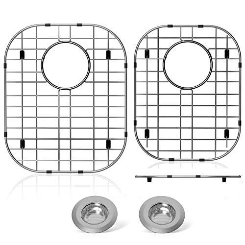 LOCVCDA 2Pack Sink Protector Grid 13"x16"and 11.2"x14.5", 304 Stainless Steel Sink Protectors for Kitchen Sink, Rust Resistant Metal Kitchen Sink Grid with 2Pack Sink Strainers (Rear Drain/4Pack) - Image 1