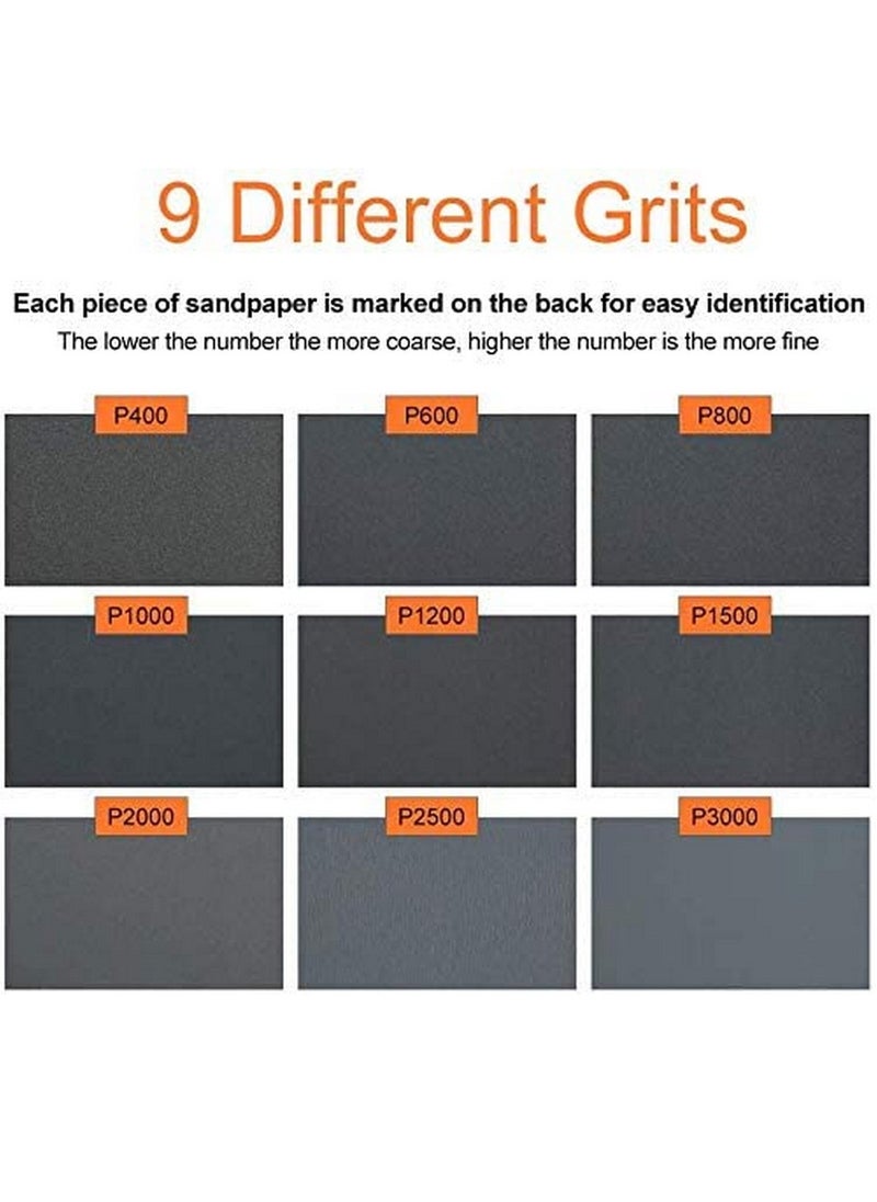 GUDOO - 36 Sheets Sandpaper Premium Wet Dry Waterproof Sand Paper 400 to 3000 Assorted Grit Sanding Paper for Wood Furniture Finishing Metal Sanding and Automotive Polishing - Image 1