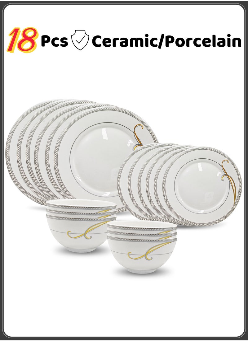 nihao 18 Piece High Quality Porcelain Dinner Set- Includes 6*10 inch Plates, 6*8 inch Plates, 6*4.5 Inch Vegetable Bowls, Ceramic Dinnerware Sets, Microwaveable and Freezer-Friendly/ Eco-Friendly and Food-Grade  - Image 1