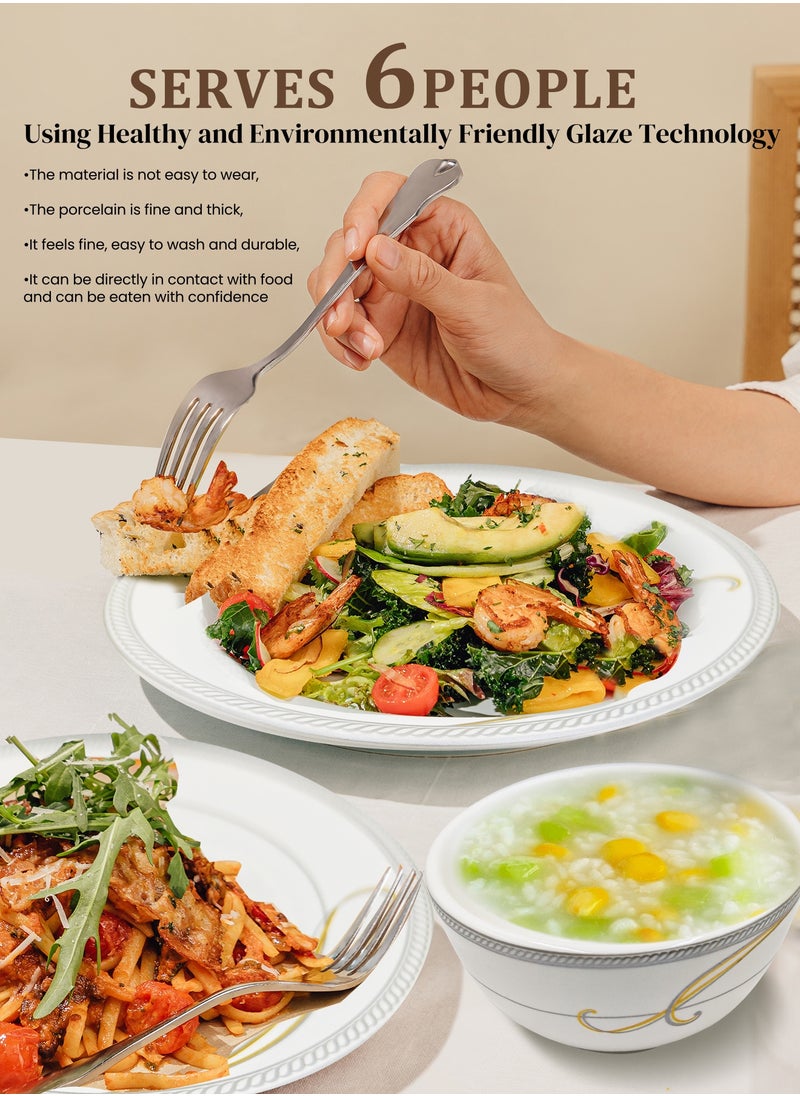 nihao 18 Piece High Quality Porcelain Dinner Set- Includes 6*10 inch Plates, 6*8 inch Plates, 6*4.5 Inch Vegetable Bowls, Ceramic Dinnerware Sets, Microwaveable and Freezer-Friendly/ Eco-Friendly and Food-Grade  - Image 5