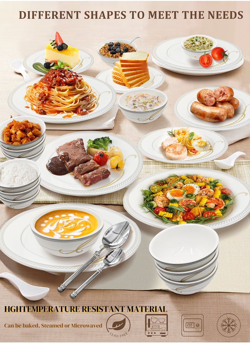 nihao 18 Piece High Quality Porcelain Dinner Set- Includes 6*10 inch Plates, 6*8 inch Plates, 6*4.5 Inch Vegetable Bowls, Ceramic Dinnerware Sets, Microwaveable and Freezer-Friendly/ Eco-Friendly and Food-Grade  - Image 4