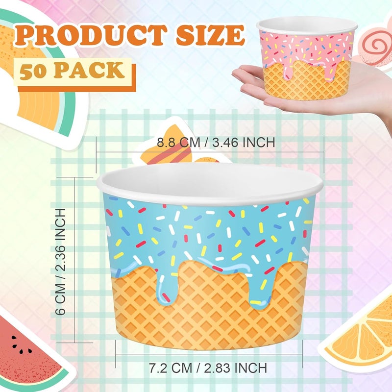 Maxdot 50 Pcs Ice Cream Snack Cups 9oz Disposable Ice Cream Cups Decorative Paper Dessert Bowls Summer Party Supplies for Yogurt, Cupcakes, Soup Hot or Cold Food - Image 2