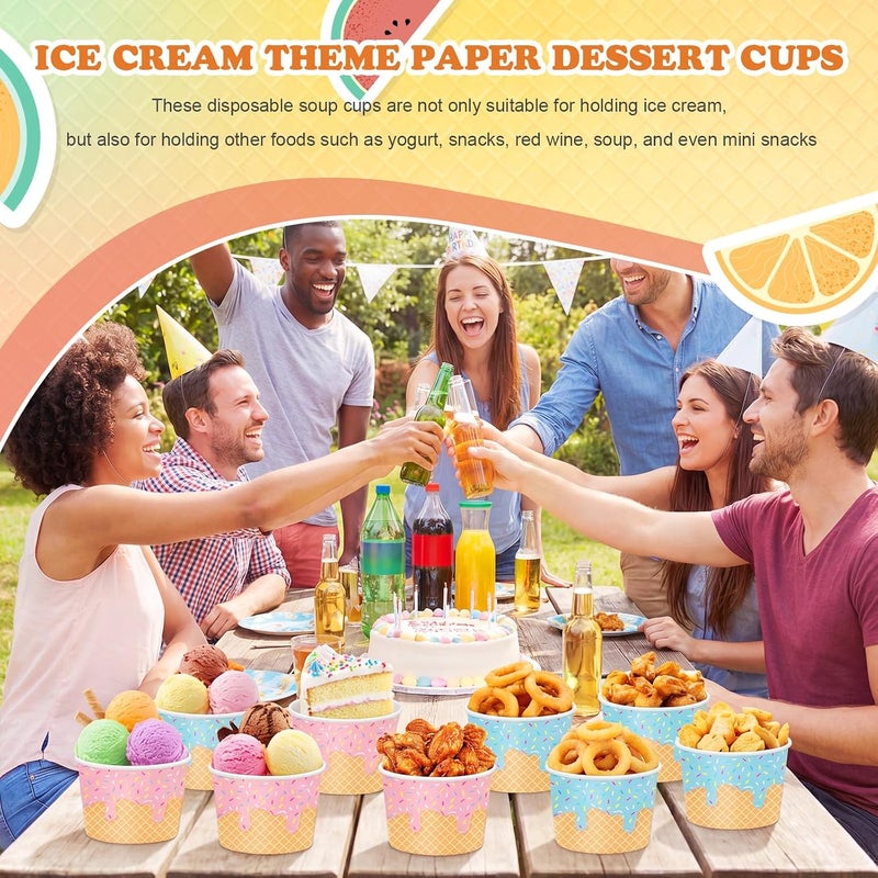 Maxdot 50 Pcs Ice Cream Snack Cups 9oz Disposable Ice Cream Cups Decorative Paper Dessert Bowls Summer Party Supplies for Yogurt, Cupcakes, Soup Hot or Cold Food - Image 5