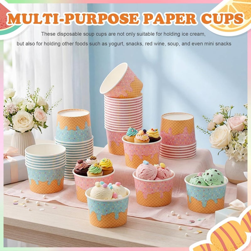 Maxdot 50 Pcs Ice Cream Snack Cups 9oz Disposable Ice Cream Cups Decorative Paper Dessert Bowls Summer Party Supplies for Yogurt, Cupcakes, Soup Hot or Cold Food - Image 4