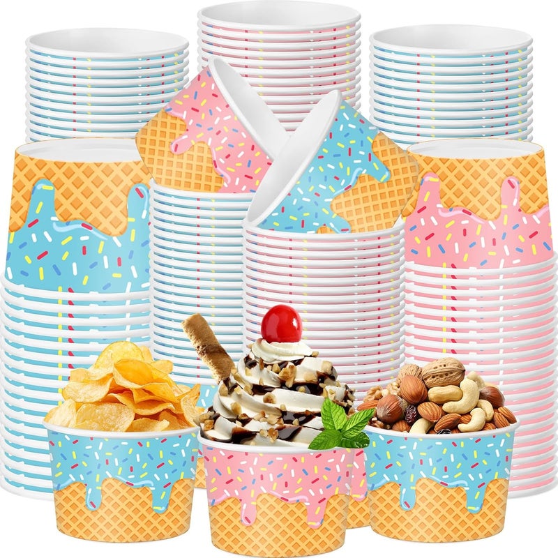 Maxdot 50 Pcs Ice Cream Snack Cups 9oz Disposable Ice Cream Cups Decorative Paper Dessert Bowls Summer Party Supplies for Yogurt, Cupcakes, Soup Hot or Cold Food - Image 1