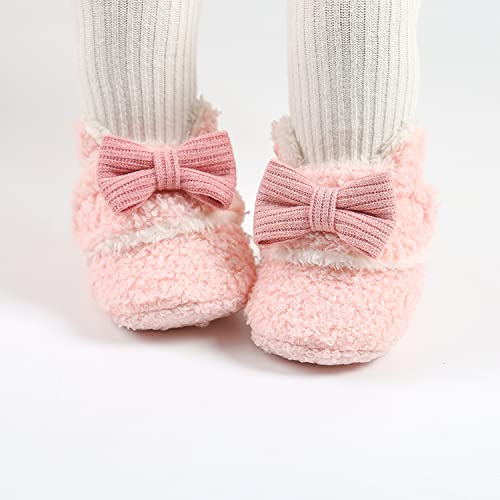 GDSDYM Baby Girl Booties Cozy Slippers Soft Winter Warm Bowknot Baby Dress Shoes Infant Newborn Crib Sock Shoes First Walkers Pink 612 Months - Image 3