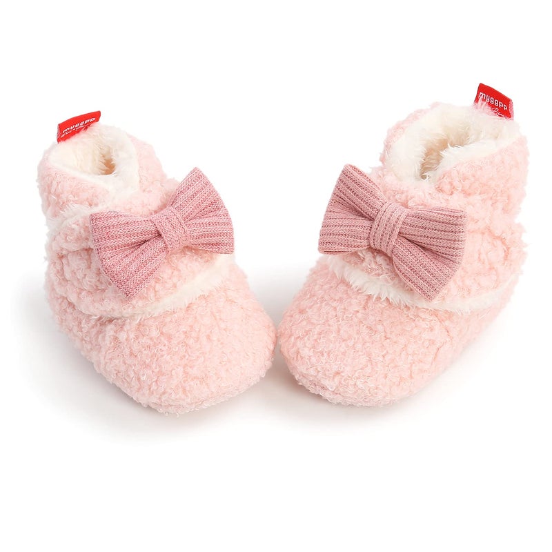 GDSDYM Baby Girl Booties Cozy Slippers Soft Winter Warm Bowknot Baby Dress Shoes Infant Newborn Crib Sock Shoes First Walkers Pink 612 Months - Image 2