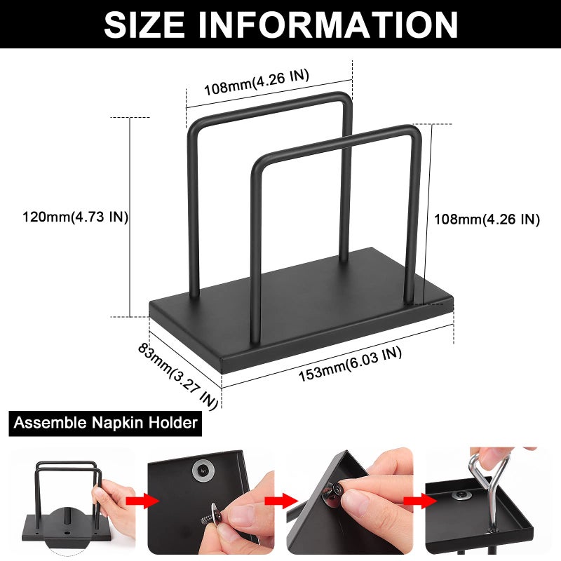 Livabber Napkin Holder, Metal Napkin Storage Modern Freestanding Tissue Paper Dispenser for Table Kitchen Countertop (Metal Base, Black) - Image 2