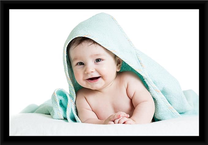 SK S.K Cute Little New Born Baby Smiling/New Born Baby Photo Frame for Home Bedroom Wall Decor Thermal Coated Lamination Photo Frame Big Size Without Glass D005 (10 x 14 inch) - Image 1