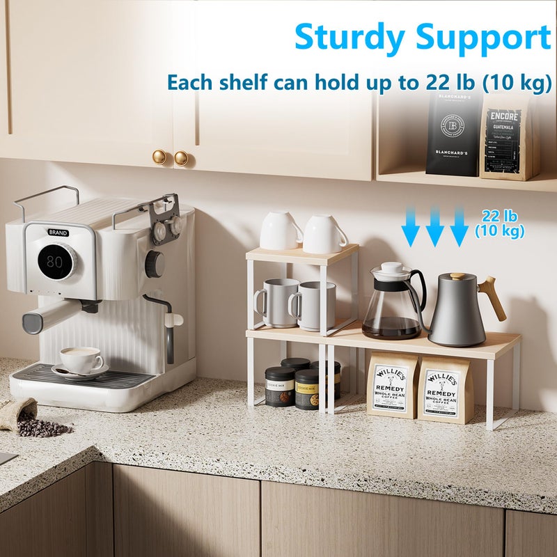 Golener Countertop Organizer Corner Shelf, 2 Tier Adjustable Stackable Corner Shelves for Kitchen, Bathroom, Spice Rack, Coffee Bar, Cabinet, Dresser Table, Corner Counter Shelf Stand, Natural Beige - Image 3