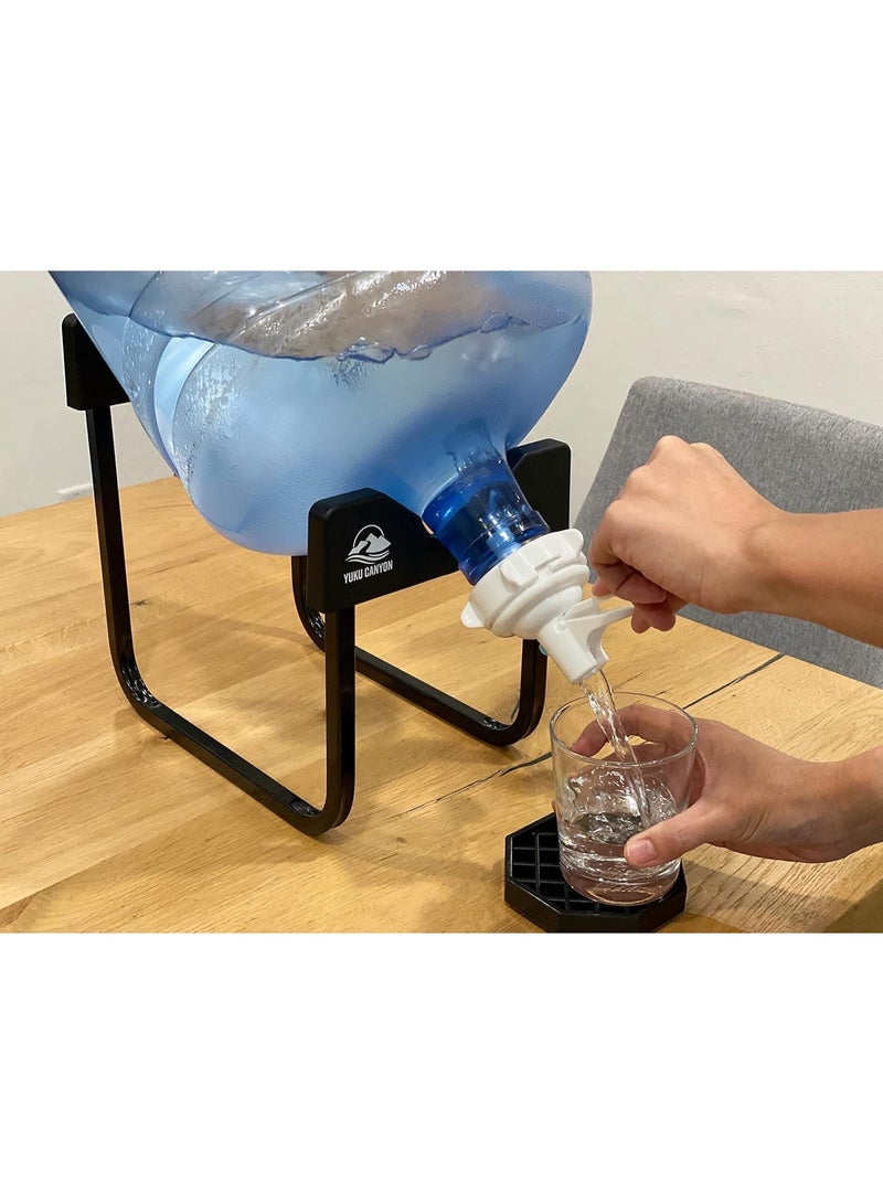 حامل جالون مياه من الفولاذ المقاوم للصدأ سعة 3-5 جالون وصمام توزيع، حامل قارورة مياه غير قابل للانزلاق ومقاوم للصدأ مع صنبور مياه سريع التدفق خالٍ من مادة BPA يناسب الزجاجات مقاس 52 مم و55 مم - Image 3