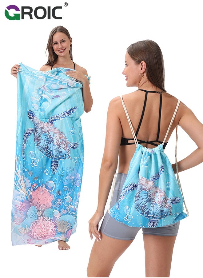 GROIC Microfiber Beach Towel,Beach Towel Bag, 63''x31'' Large Towels, Lightweight Compact Quick Dry Absorbent Pool Towel for Bath,Camping,Swimming,Travel Accessories,Compact Towels for Swimming Pool  - Image 1