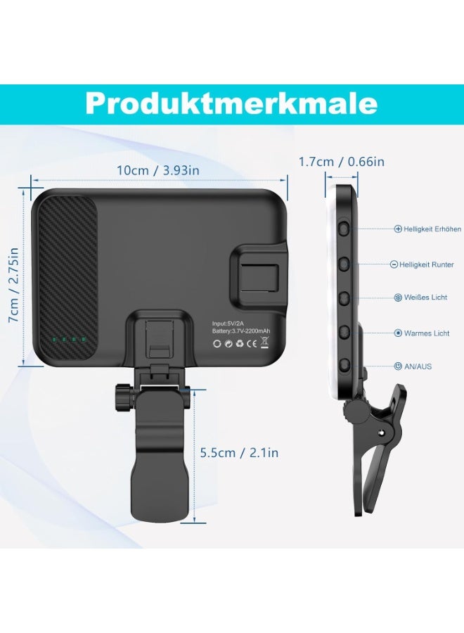 Rechargeable Selfie Light with 60 LEDs – 2200mAh Clip-On Video Light for Mobile, Tablet & Laptop – 7 Lighting Modes, 10 Brightness Levels - Image 3