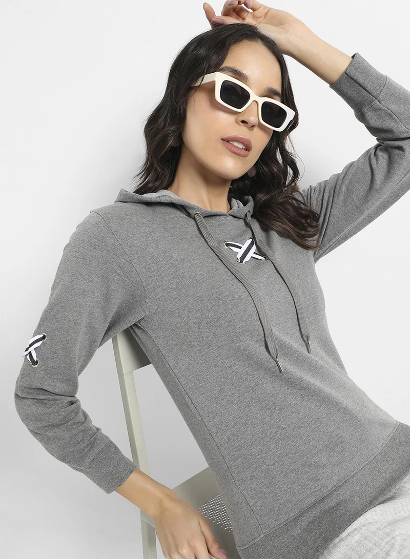 كامبوس سوترا هودي نسائي رمادي بياقة متقاطعة للاستخدام اليومي