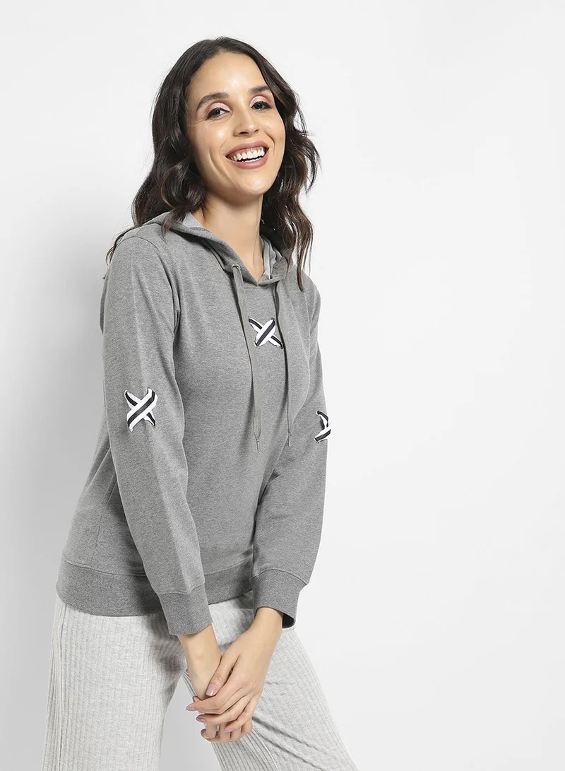 Pinacolada  Women's Grey Pullover Hoodie With Criss-Cross Details for Women | Best Price UAE