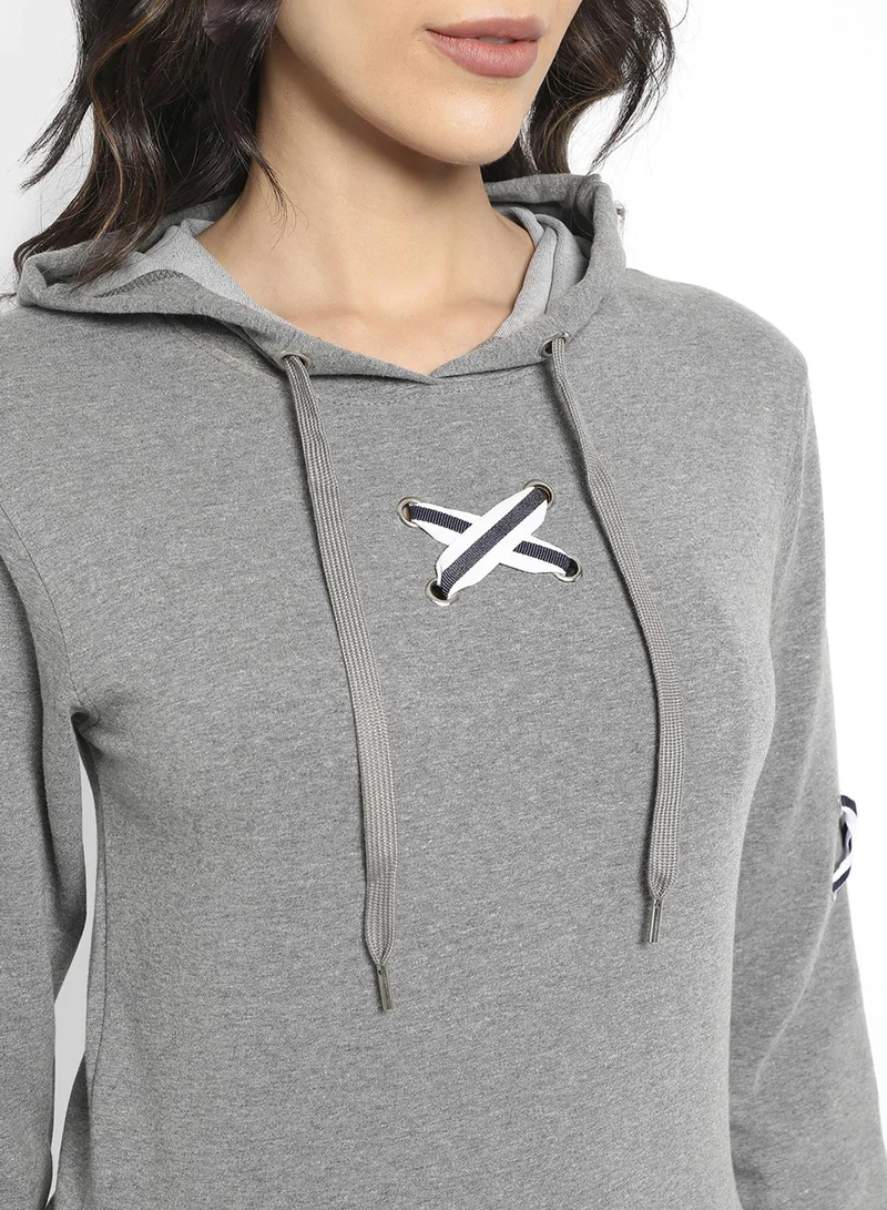Pinacolada  Women's Grey Pullover Hoodie With Criss-Cross Details for Women | Best Price UAE