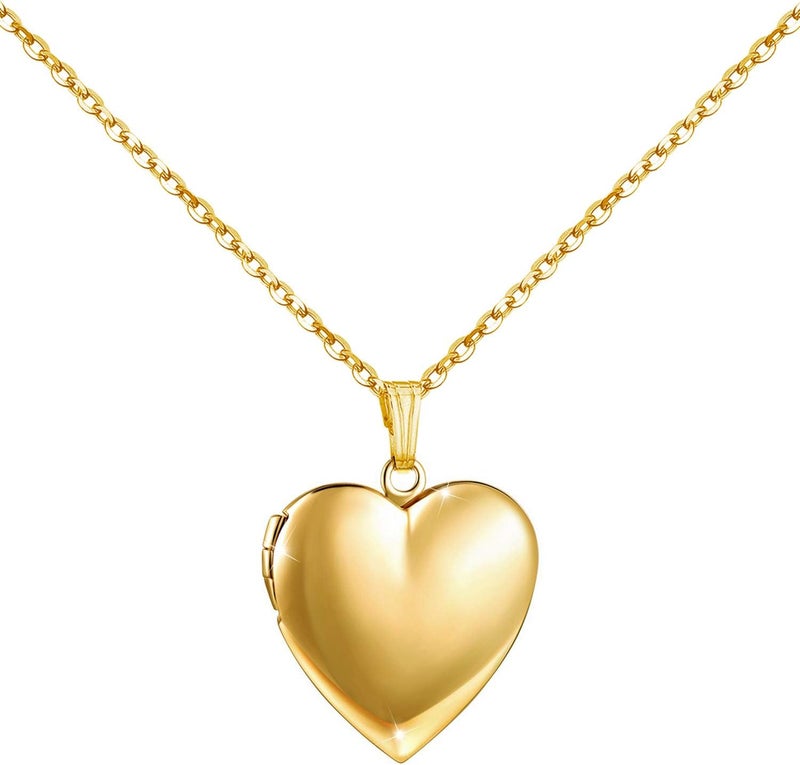 YOUFENG Love Heart Locket Necklace that Holds Pictures Polished Lockets Necklaces Birthday Gifts - Image 1