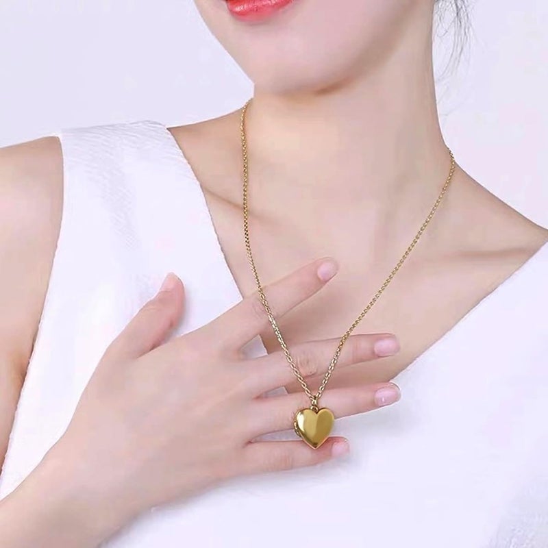 YOUFENG Love Heart Locket Necklace that Holds Pictures Polished Lockets Necklaces Birthday Gifts - Image 5