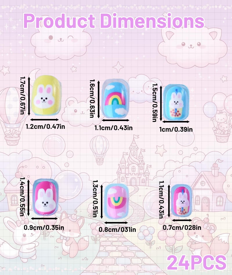 FFZDENA 2 Boxes Nail Art Kit for Girls 6-12, Fake Nails Extension Kit with Unicorn and Bunny Designs, Press on Nails Kit for DIY Manicure, Safe Artificial Nails Set for Fashion - Image 2