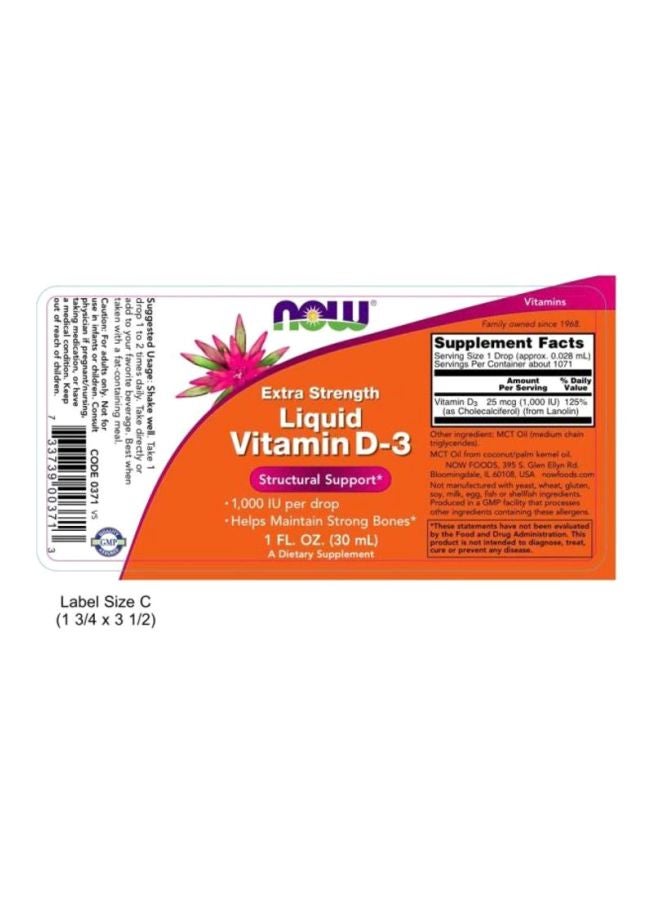 Now Foods Extra Strength Liquid Vitamin D-3 1000IU 30ml - Image 2