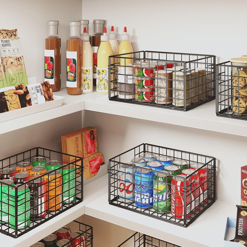 Xcosrack Metal Wire Basket Organizers Foldable & Wall Mounted Freezer Organizer Bins with Handles 4 Pack- Extra Large Mesh Bin for Pantry Organization Kitchen Laundry Closet Garage Patent Design - Image 5