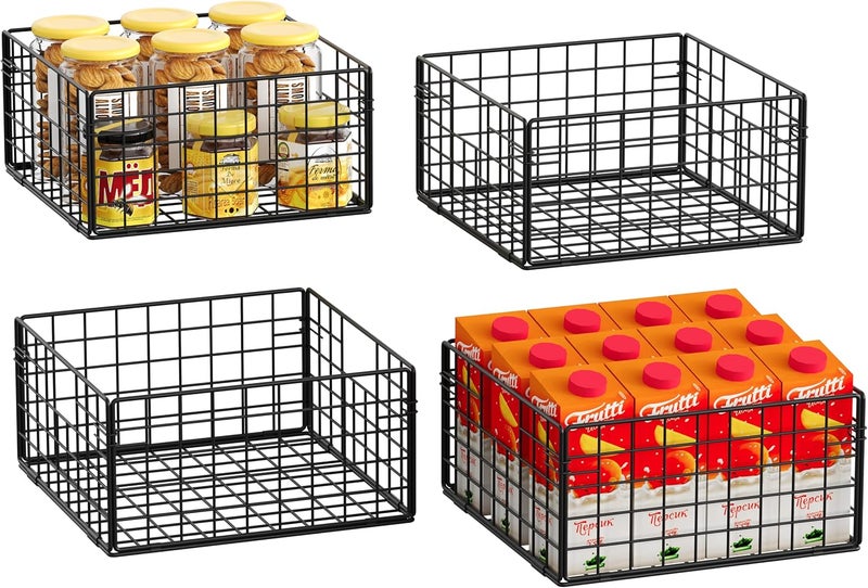 Xcosrack Metal Wire Basket Organizers Foldable & Wall Mounted Freezer Organizer Bins with Handles 4 Pack- Extra Large Mesh Bin for Pantry Organization Kitchen Laundry Closet Garage Patent Design - Image 1