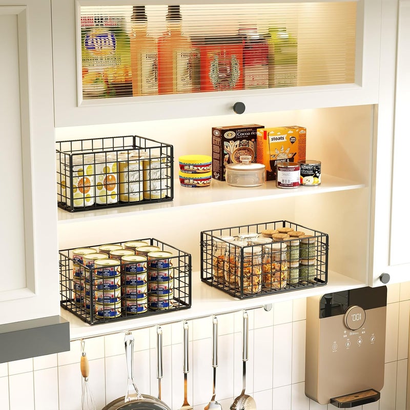 Xcosrack Metal Wire Basket Organizers Foldable & Wall Mounted Freezer Organizer Bins with Handles 4 Pack- Extra Large Mesh Bin for Pantry Organization Kitchen Laundry Closet Garage Patent Design - Image 4