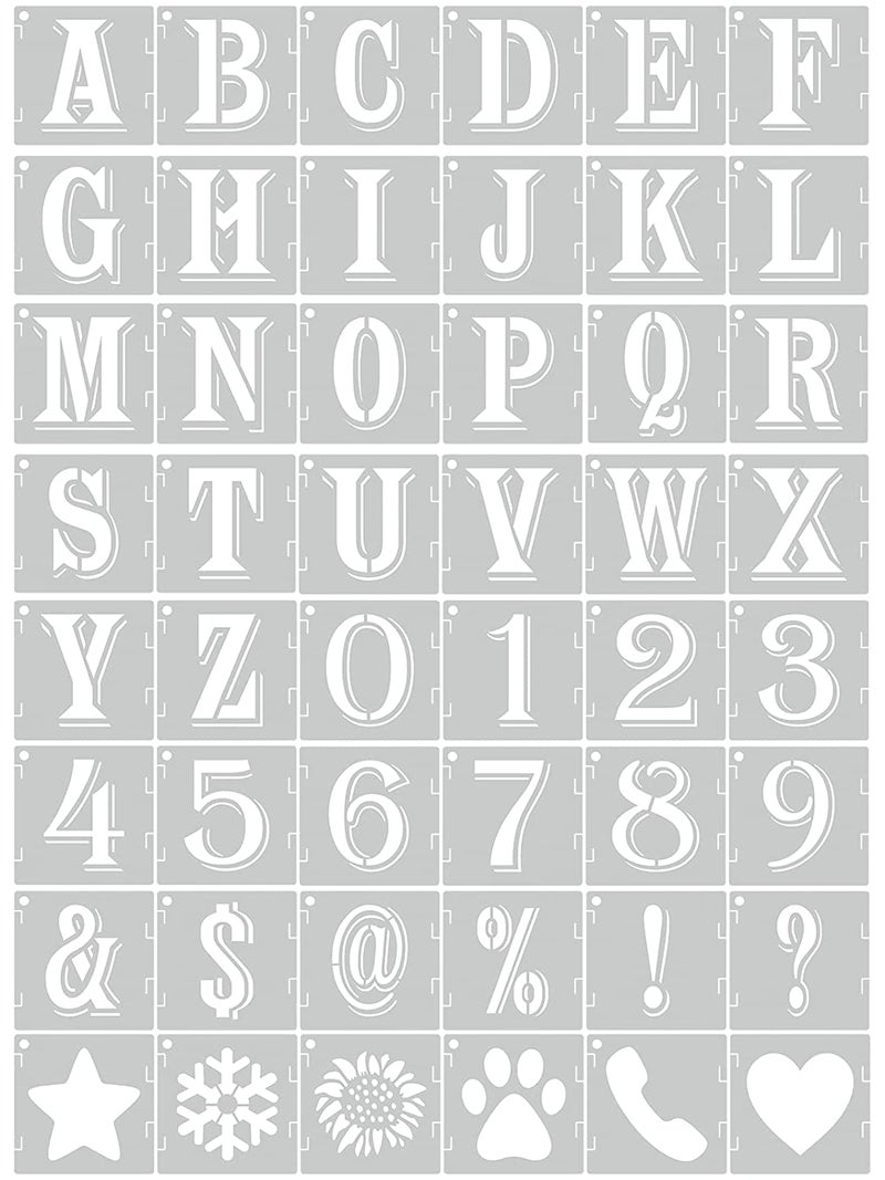DEQUERA Dequera 48 Pcs Letter Stencils Symbol Numbers Stencils 2 Inch Reusable Alphabet Letter Interlocking Stencils Art Craft Stencils for Painting on Wood Wall Rock Canvas Chalkboard DIY School Art