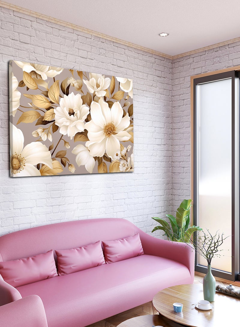LOWHA Canvas Wall Art Stretched Over Wooden Frame with Modern Flowers Painting - Image 3