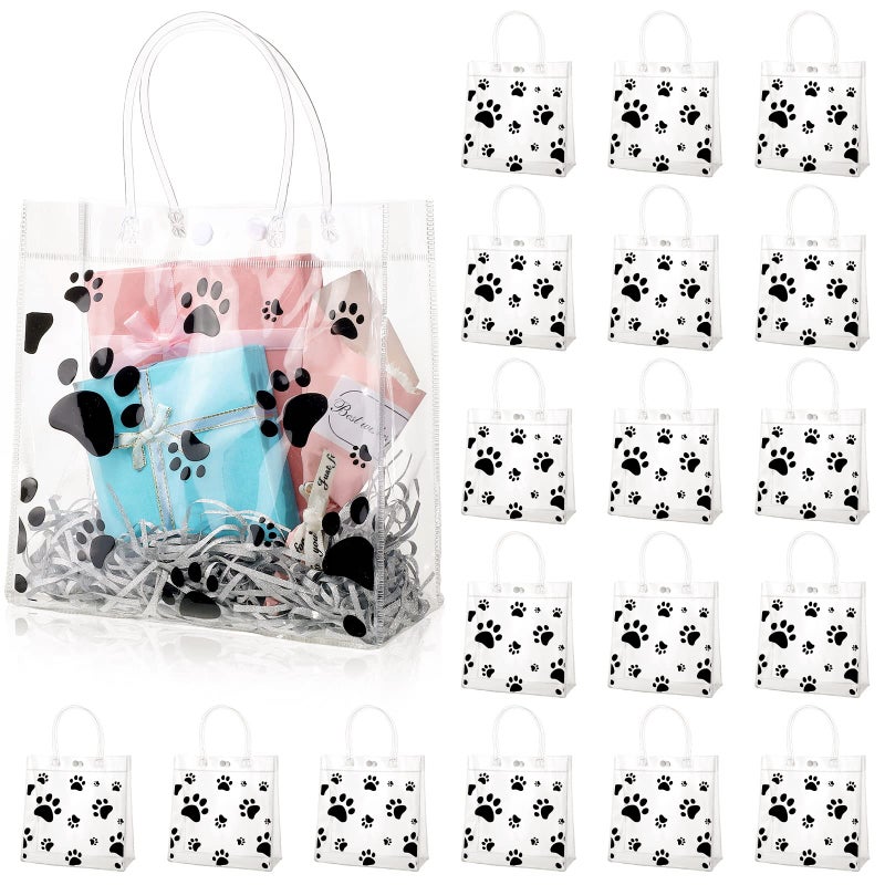 Teling 20 Packs Dog Paw Clear PVC Gift Bags with Handle Reusable Plastic Wrap Tote Bags Transparent for Puppy Pet Treat Party Favor Birthday Wedding Party 8 x 8 x 315 InchBlack - Image 2