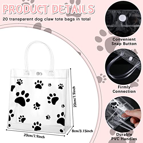 Teling 20 Packs Dog Paw Clear PVC Gift Bags with Handle Reusable Plastic Wrap Tote Bags Transparent for Puppy Pet Treat Party Favor Birthday Wedding Party 8 x 8 x 315 InchBlack - Image 3
