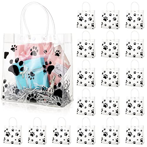 Teling 20 Packs Dog Paw Clear PVC Gift Bags with Handle Reusable Plastic Wrap Tote Bags Transparent for Puppy Pet Treat Party Favor Birthday Wedding Party 8 x 8 x 315 InchBlack - Image 1