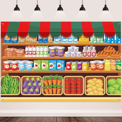 FHZON Cartoon Supermarket Shelf Background Fresh Fruit and Vegetable Goods Shelf Grocery Store Decoration Background Baby Shower Photography Decoration Photo Booth Studio Props 7x5ft BJMYFH268 - Image 4