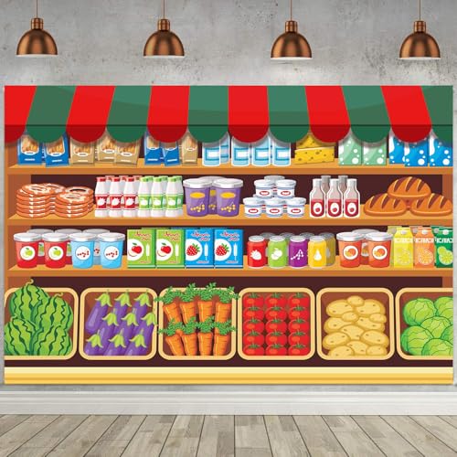 FHZON Cartoon Supermarket Shelf Background Fresh Fruit and Vegetable Goods Shelf Grocery Store Decoration Background Baby Shower Photography Decoration Photo Booth Studio Props 7x5ft BJMYFH268 - Image 2