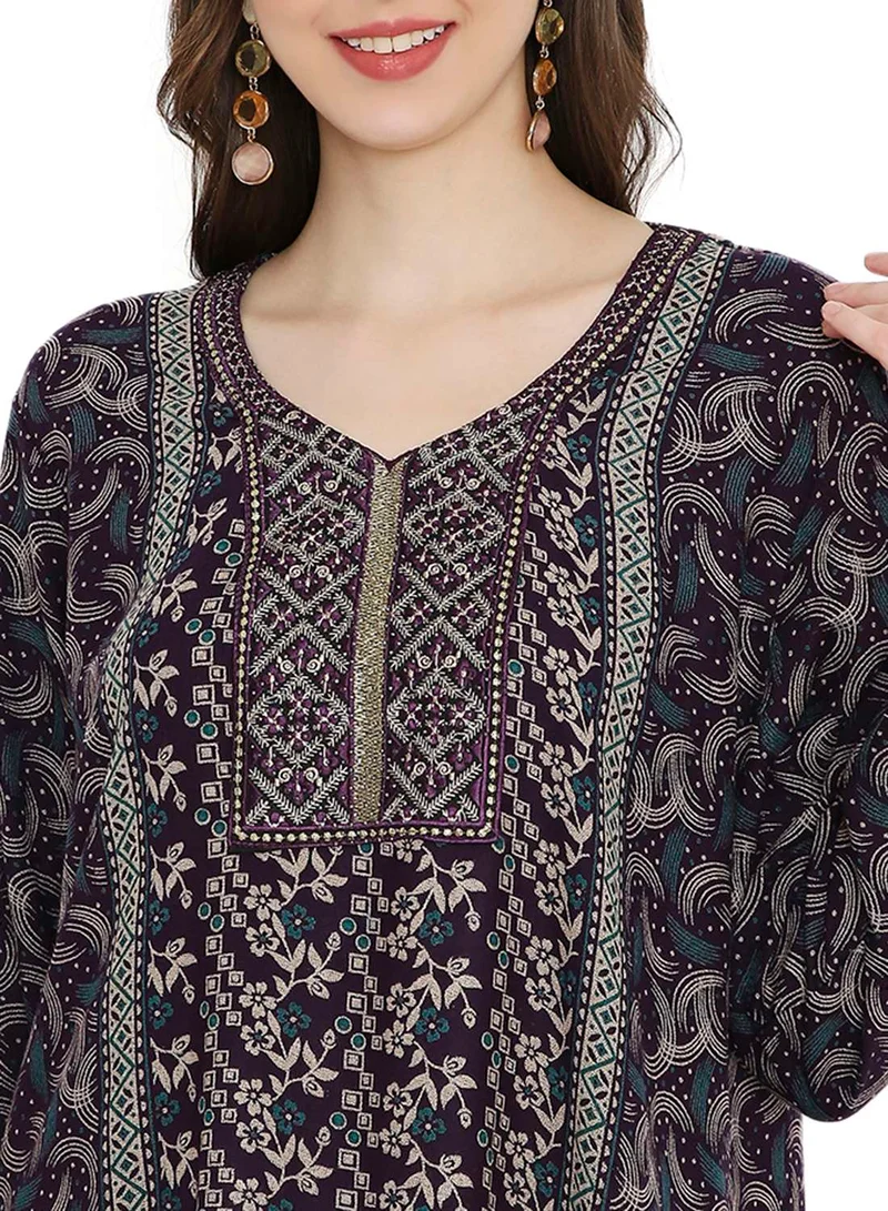 HANA & SARA UNIQUE THREAD EMBROIDERY WITH SMALL STONE WORK LONG VISCOSE ARABIC KAFTAN FARASHA DRESS