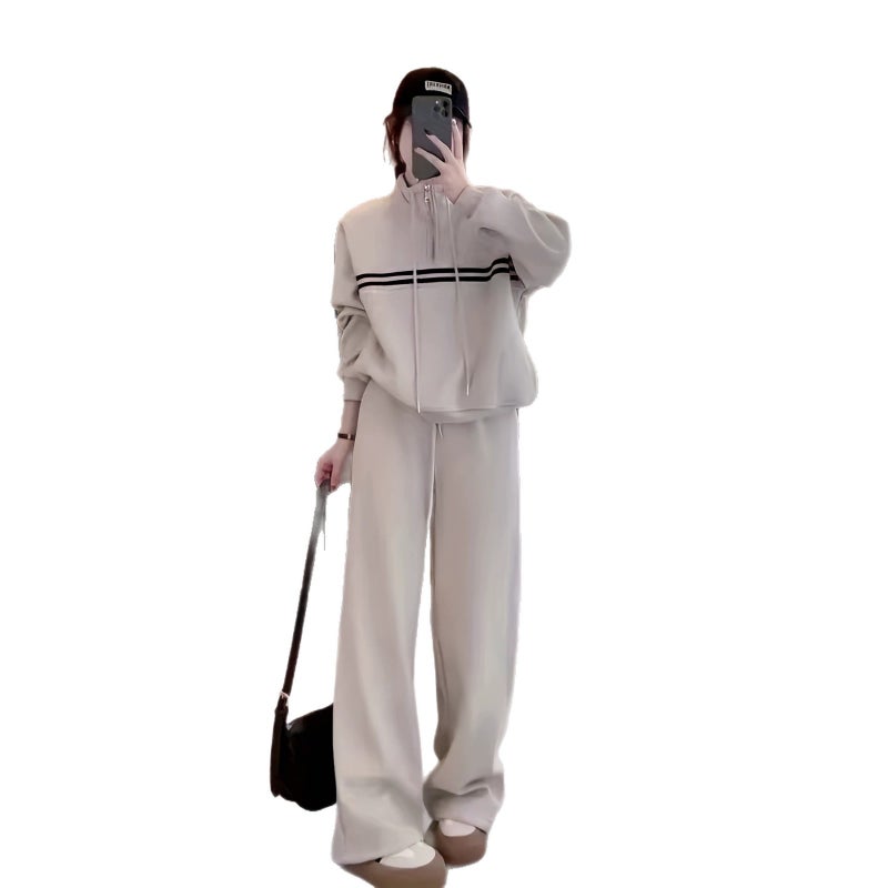 Women's Stand Collar Sweatshirt Set with Wide Leg Pants - Image 5