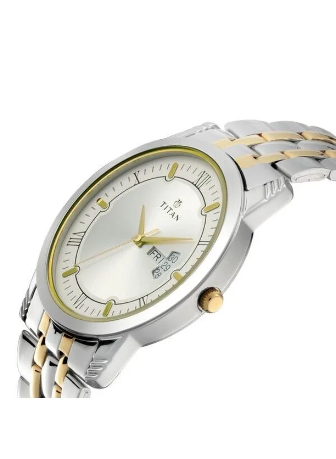 TITAN Bandhan Quartz Analog with Day & Date Silver Dial Two Toned Silver & Gold Stainless Steel Strap Couple Watch - 17742565BM01