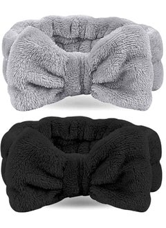 ORiTi 2 Pack Bow Hair Band Women Facial Makeup Head Band Soft Coral Fleece Head Wraps For Shower Washing Face  - Image 1