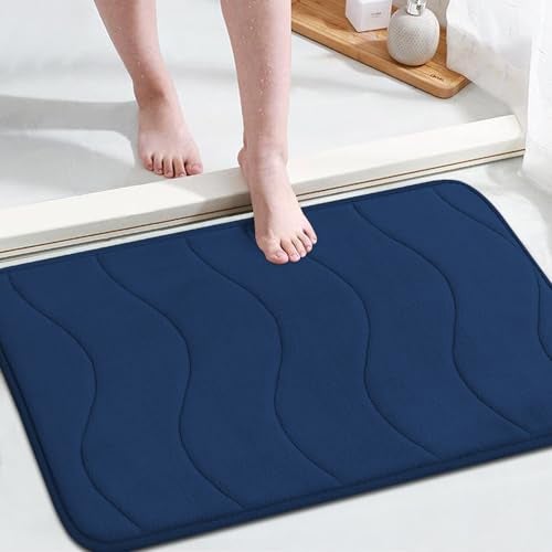 Flamingo P Memory Foam Bath Rugs Soft Absorbent Mat for Bathroom Non Slip Mats, 24x17,Navy - Image 2