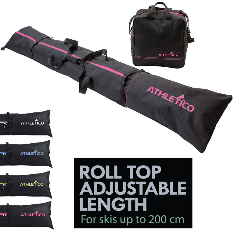 Athletico Two-Piece Ski and Boot Bag Combo | Store & Transport Skis Up to 200 CM and Boots Up To Size 13 | Includes 1 Ski Bag & 1 Ski Boot Bag (Black with Pink Trim) - Image 2