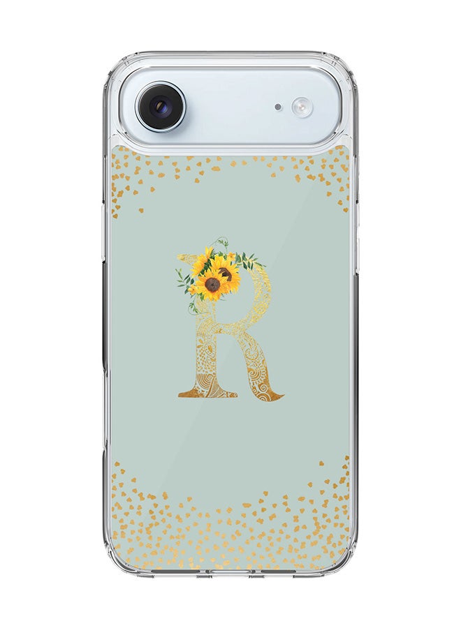 Stylizedd Classic Clear MagSafe Case for iPhone 17 Air , Hybrid Soft Case Flexible Edges Anti Drop TPU PC Gel Thin Transparent Cover [ Designed for iPhone 17 Air ] - Custom Monogram Initial Letter Floral Pattern Alphabet - R  (Light Grey )