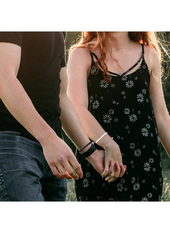 Top Plaza - 2Pcs Couples Bracelets Matching Heart Bracelets For Lover Healing Crystal Black Agate White Turquoise Bracelets For Couples Him & Her Bf Gf Valentine'S Day Gifts - Image 1