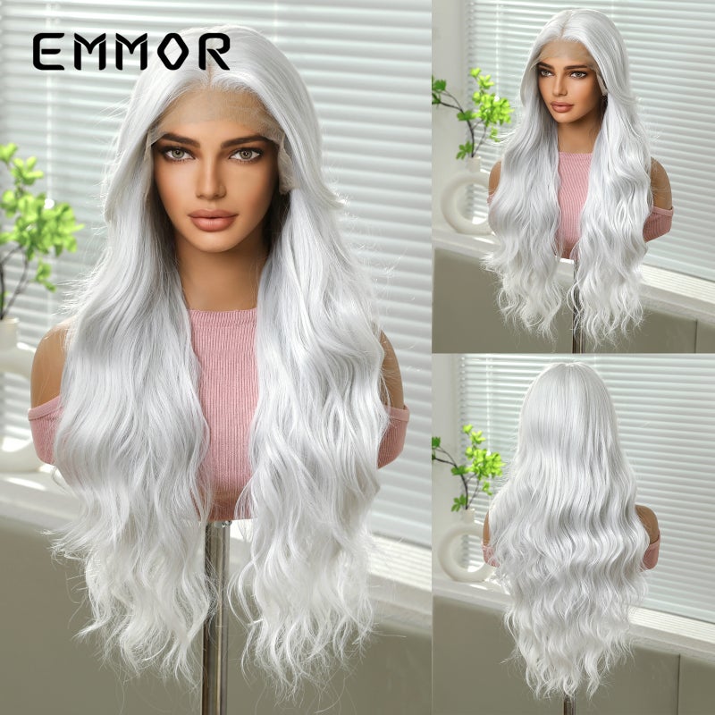 EMMOR Cross-Border 13*6 Large Area Front Lace Wig, Medium Part, Highlighted Golden Color, Fluffy Long Curly Hair - Image 1