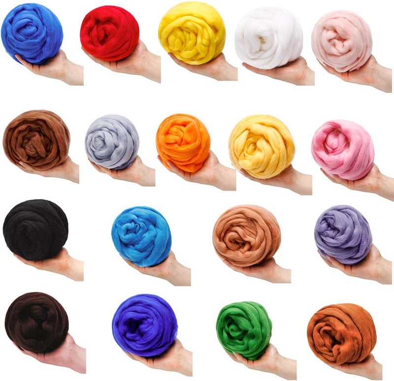 JUPEAN 3.53oz Wool Roving, Wool Felting Supplies, Pure Wools, Chunky Yarn, Spinning Wool Roving for Needle Felting Wet Felting DIY Hand Spinning (Black) - Image 3