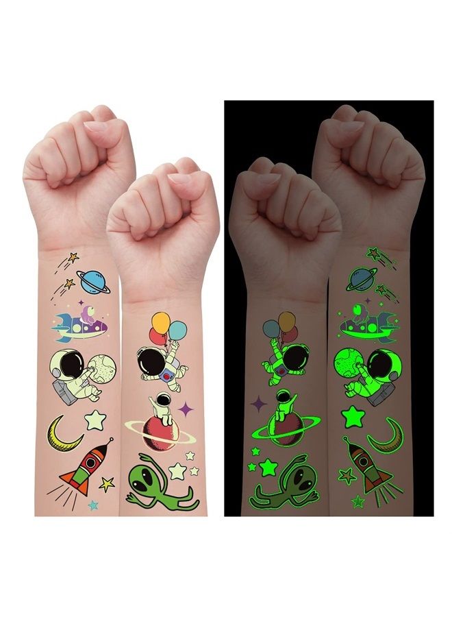 PARTYWIND Space Party Supplies, Solar System Luminous Temporary Tattoos for Boys, Space Glow Birthday Party Decorations Favors for Kids, Space Fake Tattoos Stocking Stuffers Accessories (10 Sheets)  - Image 1