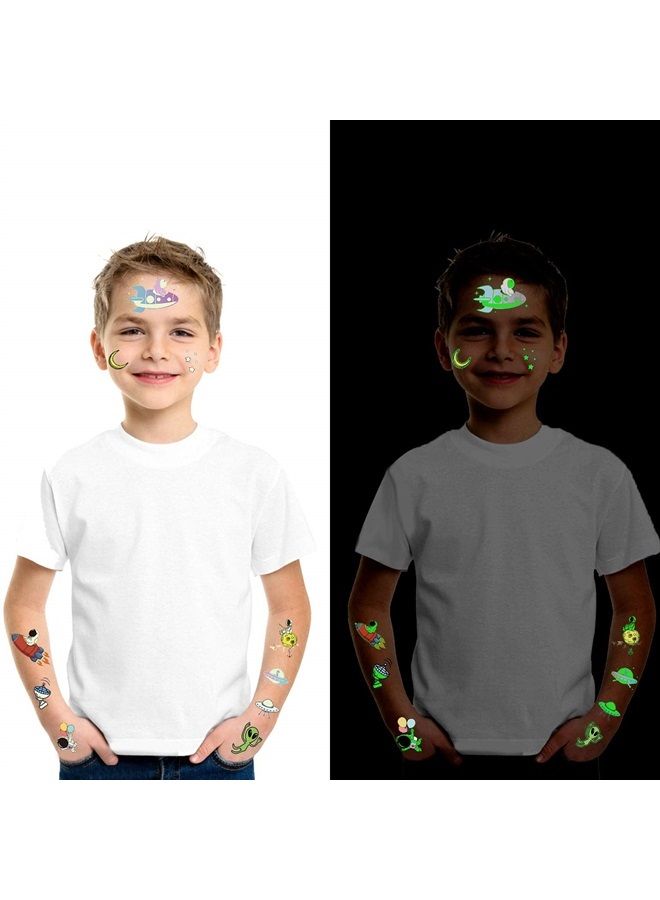 PARTYWIND Space Party Supplies, Solar System Luminous Temporary Tattoos for Boys, Space Glow Birthday Party Decorations Favors for Kids, Space Fake Tattoos Stocking Stuffers Accessories (10 Sheets)  - Image 3