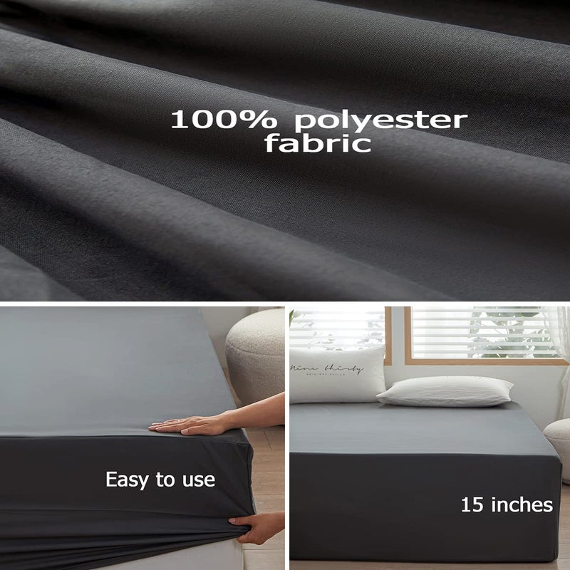rushrushlulu Bedding Twin Size Fitted Sheet Only-Twin Size Deep Pocket Bottom Sheet Fits 15inches Bed Matress Sheet Soft and Microfiber-Easy Care-Dark Gray - Image 3