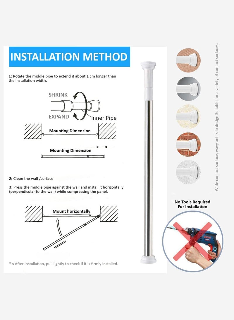 Toshionics Adjustable Telescopic Curtain Rod Rust-Resistant Aluminum 140-260cm Extendable Non-Slip Tension Rod for Shower Closet Balcony & Living Room No Drilling Required - Image 3